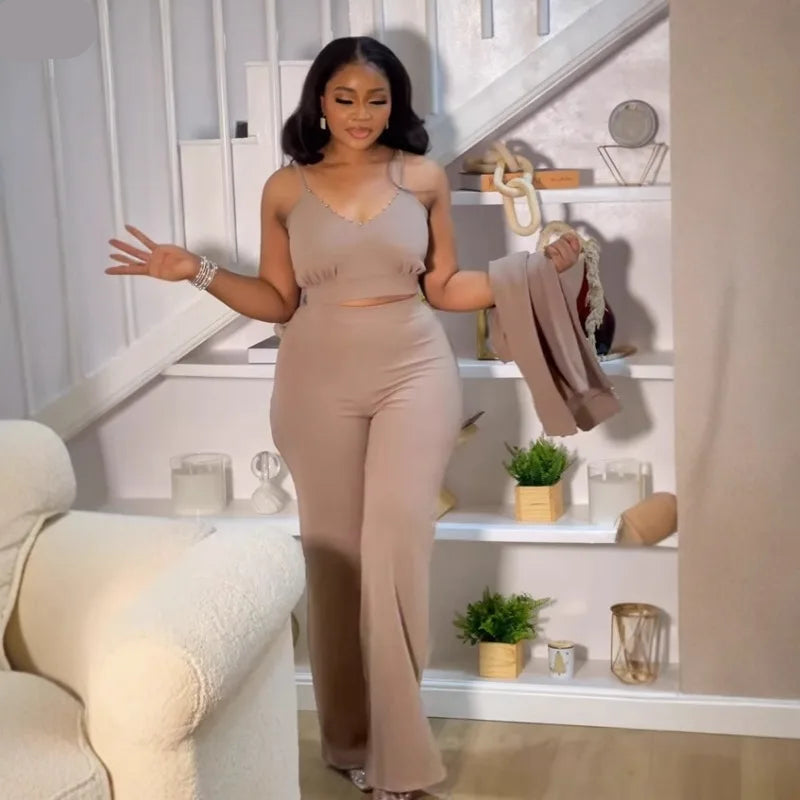 Elegant Pearl Patchwork 3 Pieces Set for Women Long Sleeves Coat vest