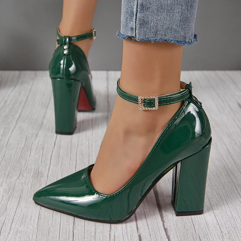 Women’s Shoes: Pimp Buckle Pointed-toe Fashion Crystals Pearl Pendant
