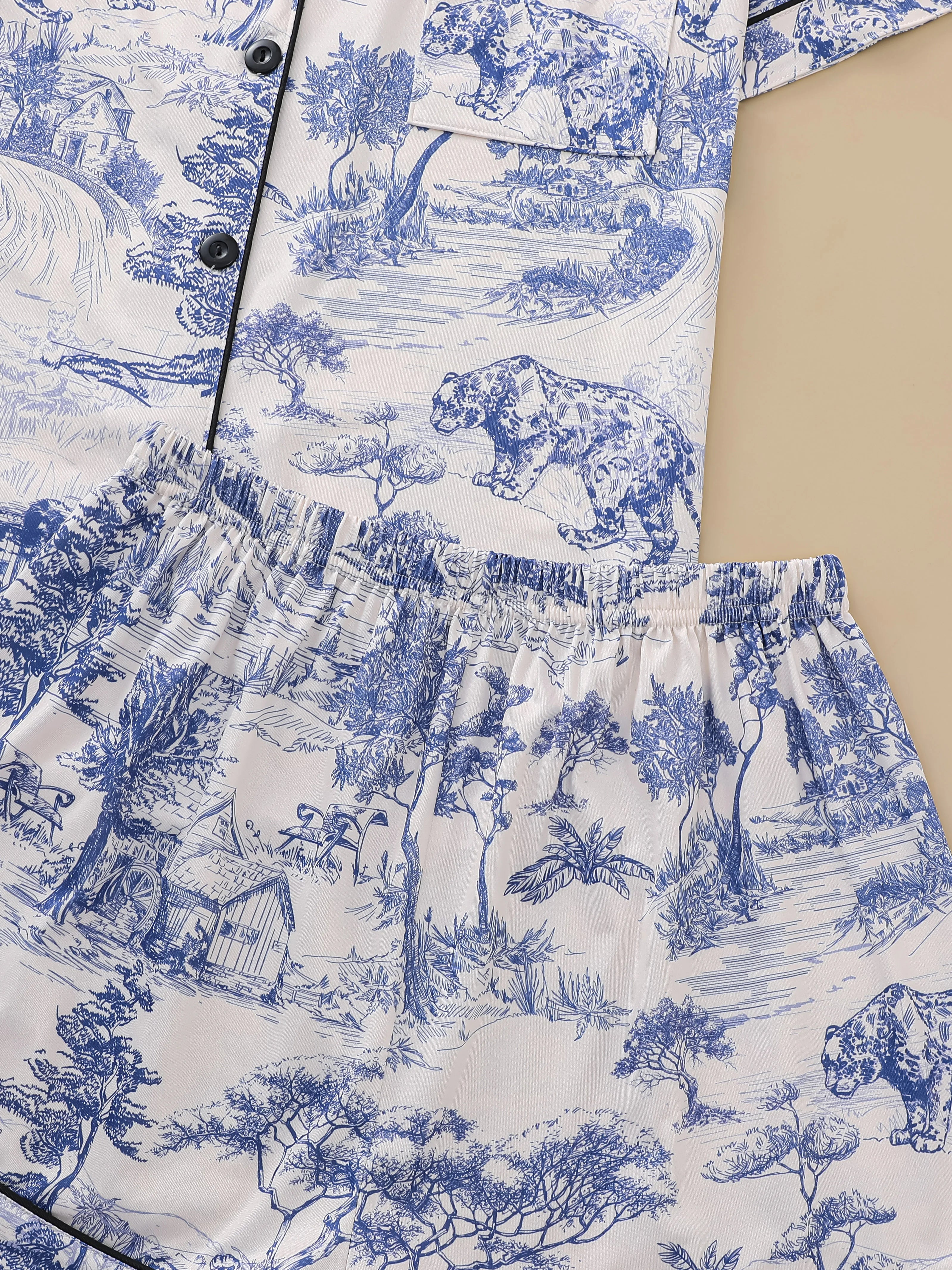 Pajama set, comfortable short-sleeved lapel top loungewear for women