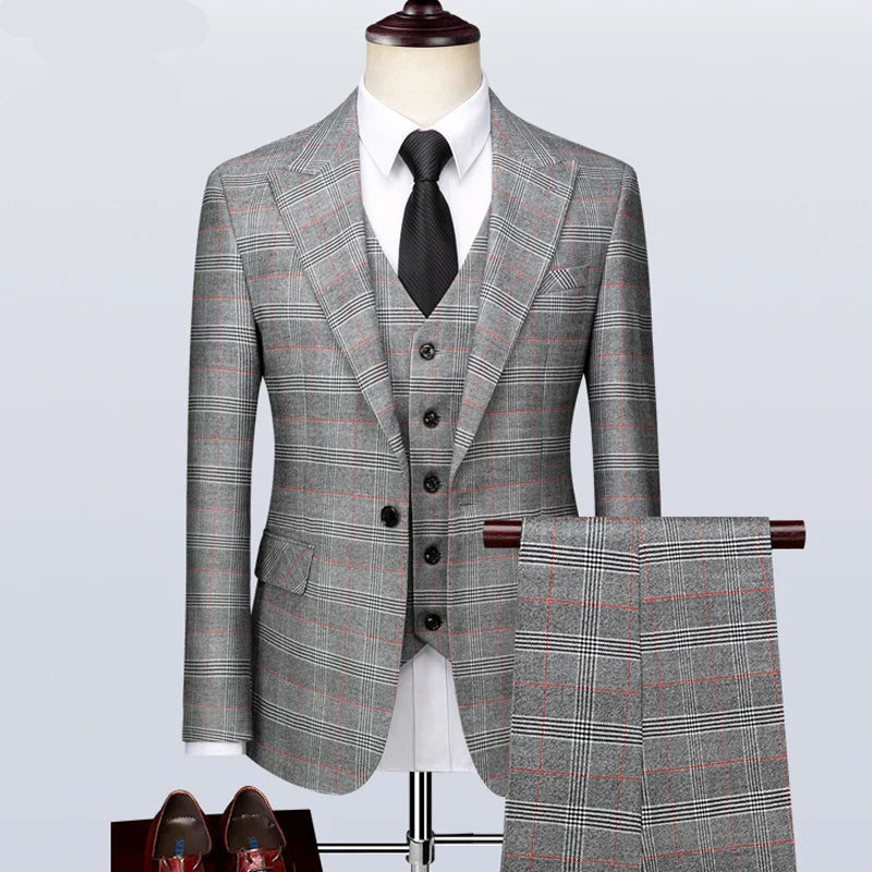 Men's Formal Business Office Suit Three-piece Groom Wedding Dress Party Suit