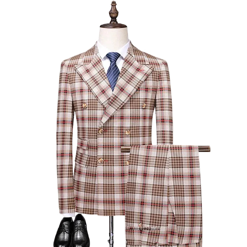 Men's Boutique Fashion Grid Business Casual Suit Jacket Trousers Clothing