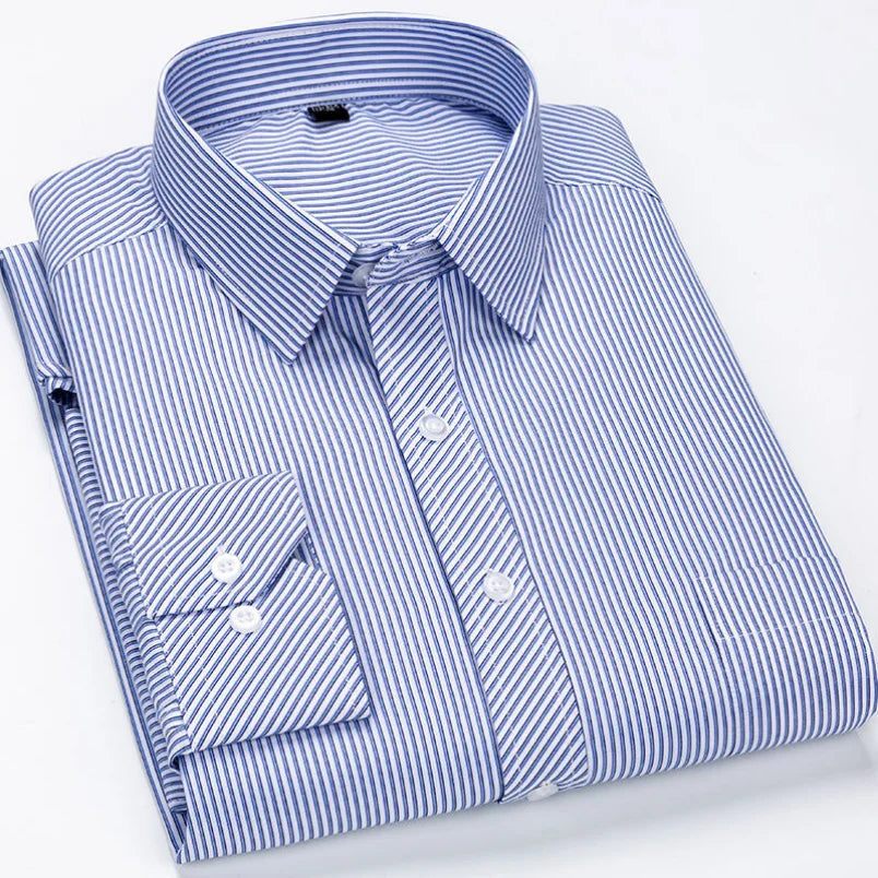 Men's Business Casual Long Sleeved Shirt Classic Striped Shirts