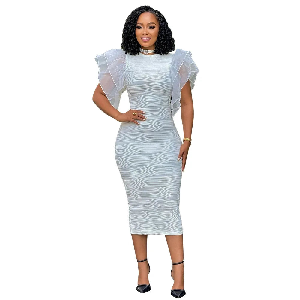 Women's Ruffles Short Sleeve O-neck Striped Knee Length Dress