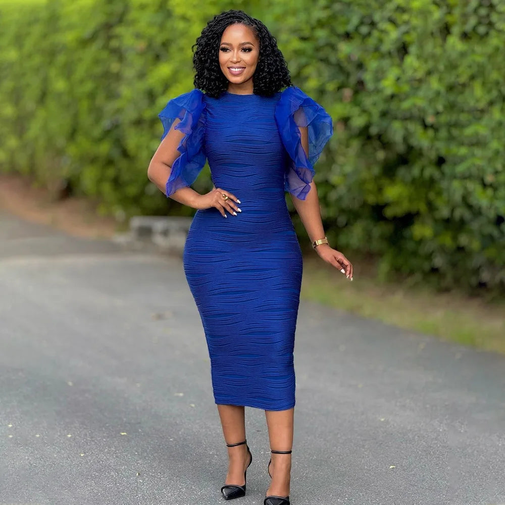 Women's Ruffles Short Sleeve O-neck Striped Knee Length Dress