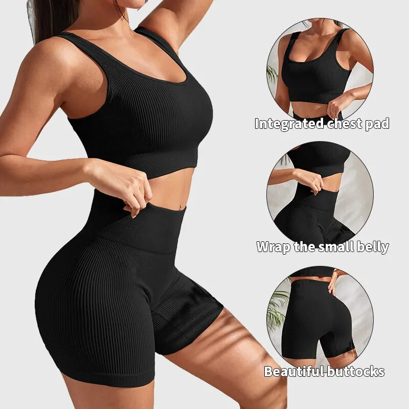 Crop Tank High Waist Seamless Ribbed Yoga Sets Workout Sets