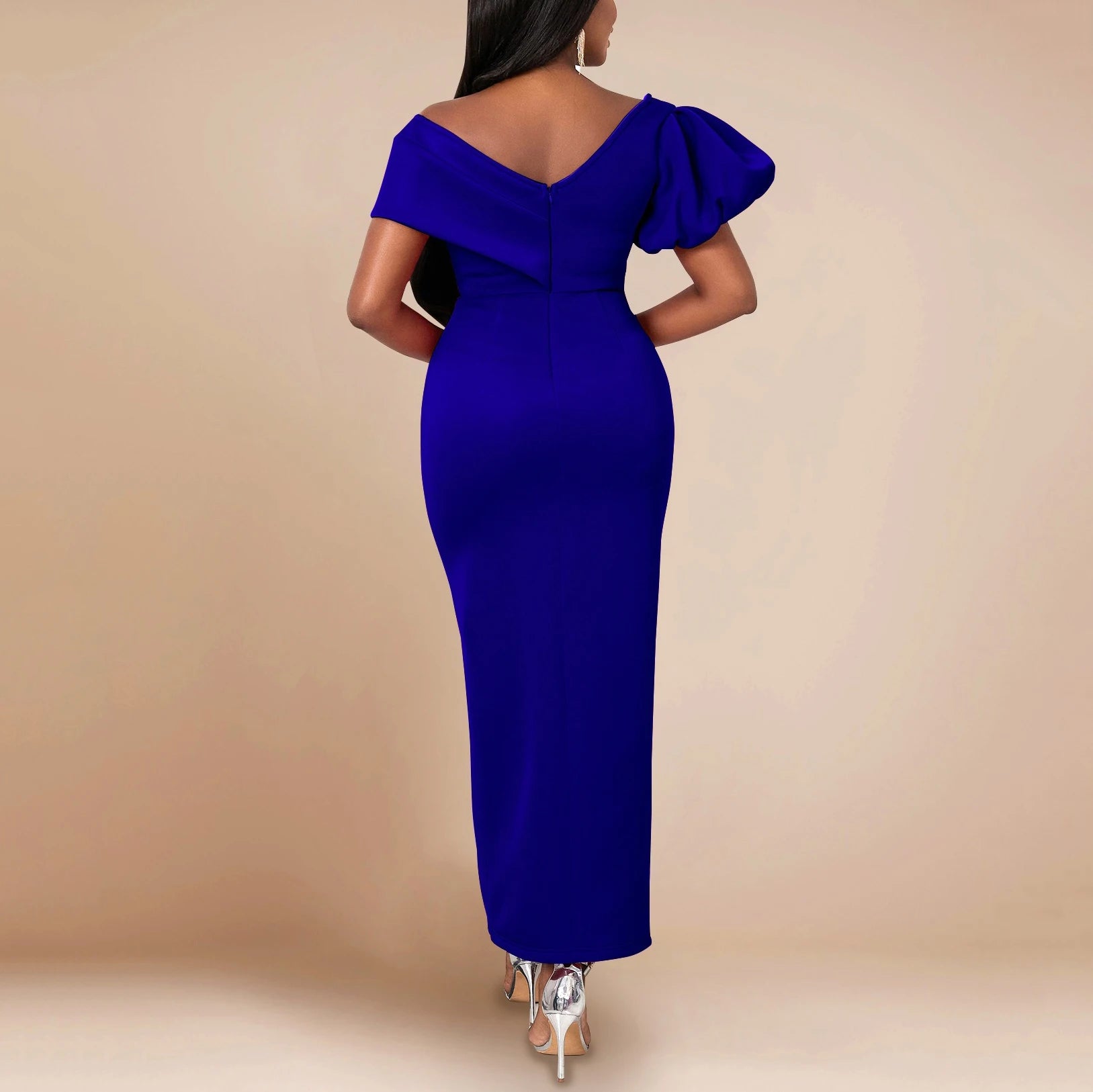 Sexy Bodycon Dresses for Women V Neck Side Split Ankle Length Fashion