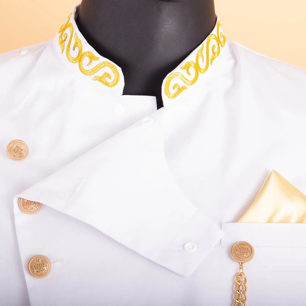 Men Dashiki Slim Fit Embroidery Jackets & Pants with Kerchief Outfits