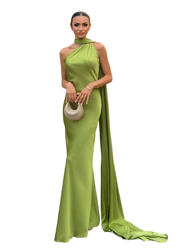 Woman in a green evening gown 