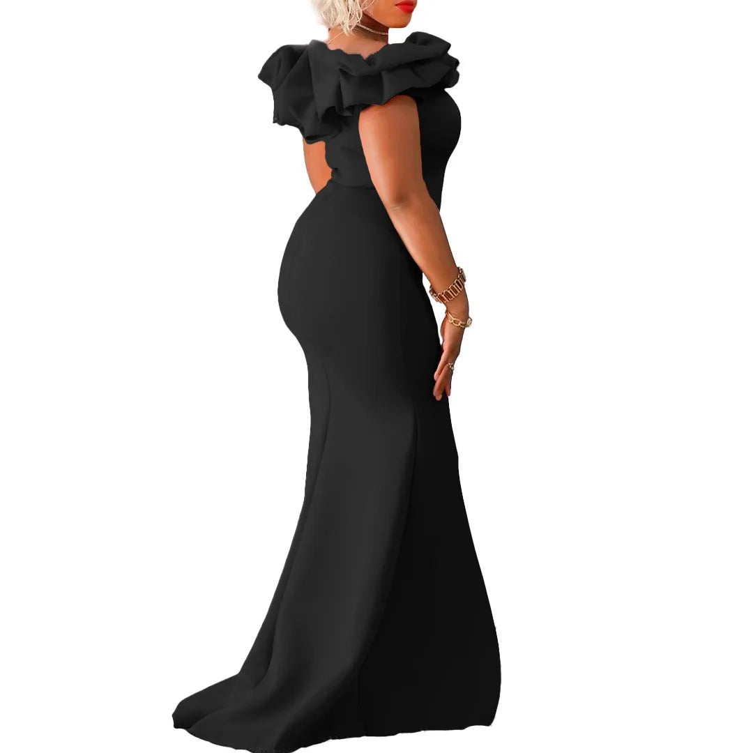 Elegant Off Shoulder Short Sleeve Ruffles Mermaid Long Dress for Women