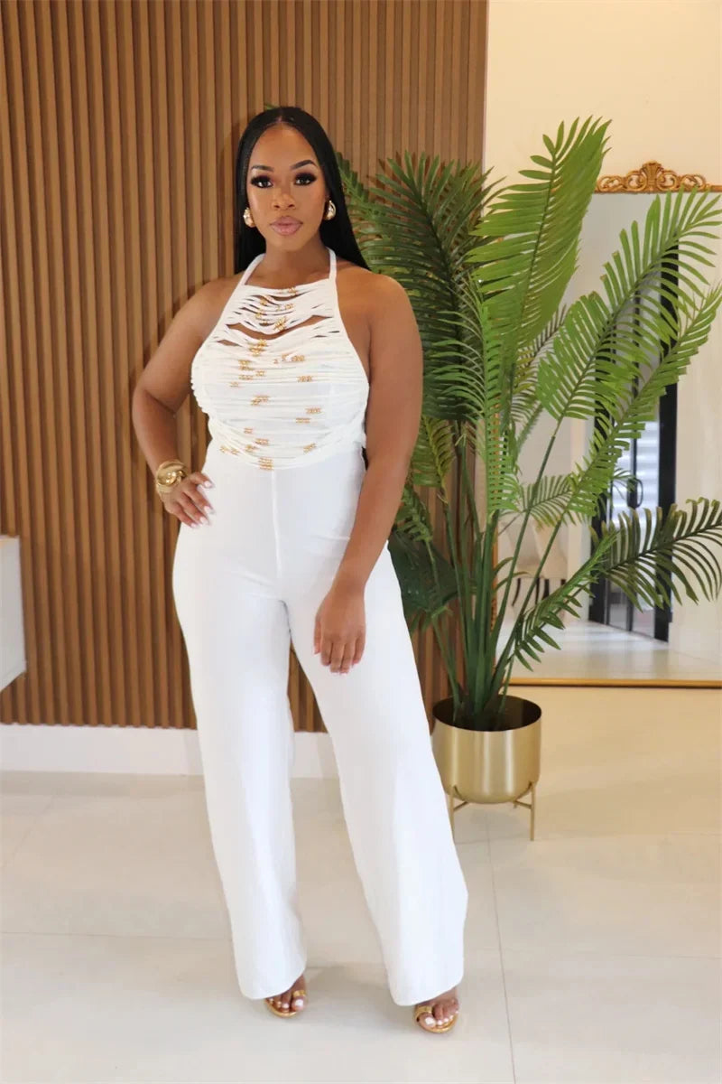 Backless Jumpsuits, Woman High Waist Flare Pants Romper Outfits