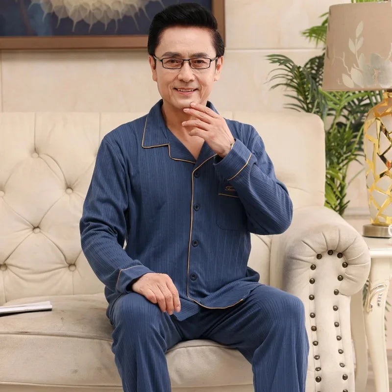 Men's Pure Cotton Long Sleeve Sleepwear Plaid Home Clothes Nightgown