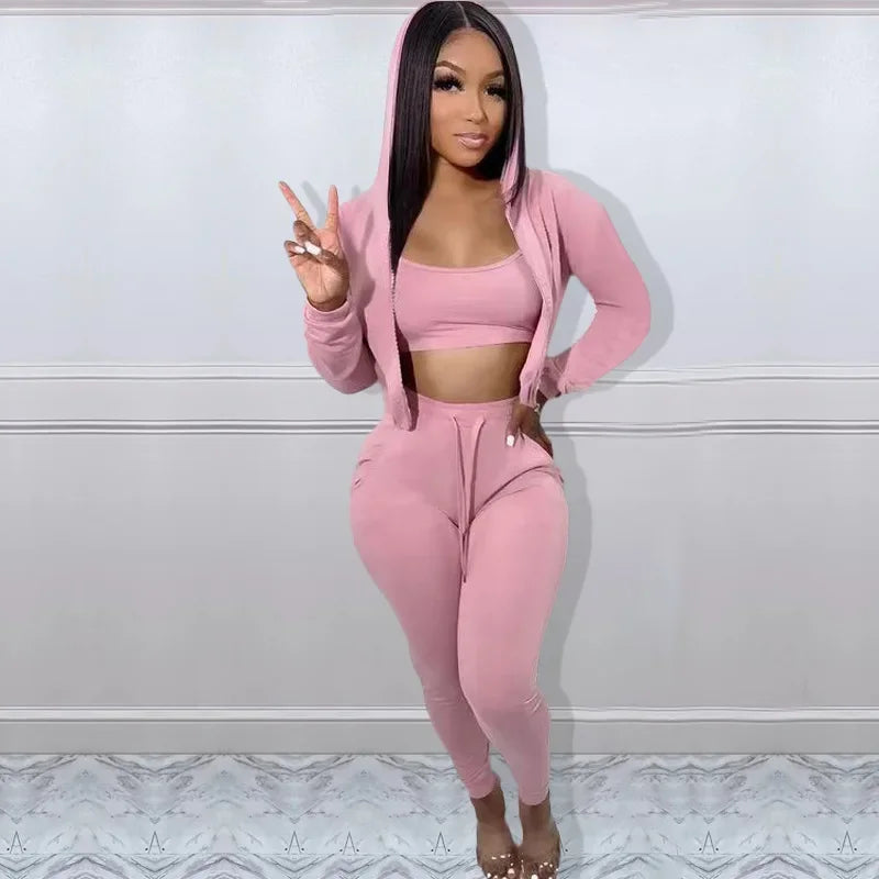 Women's Sweatshirt Hooded Sport Casual Suit Three Pieces Set Clothing