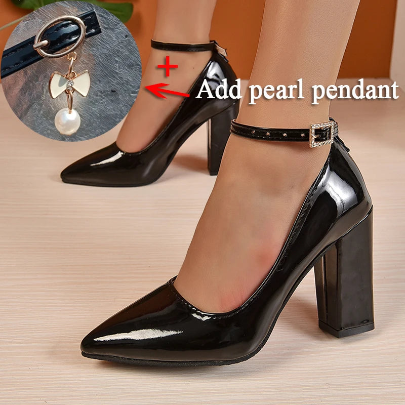 Women’s Shoes: Pimp Buckle Pointed-toe Fashion Crystals Pearl Pendant