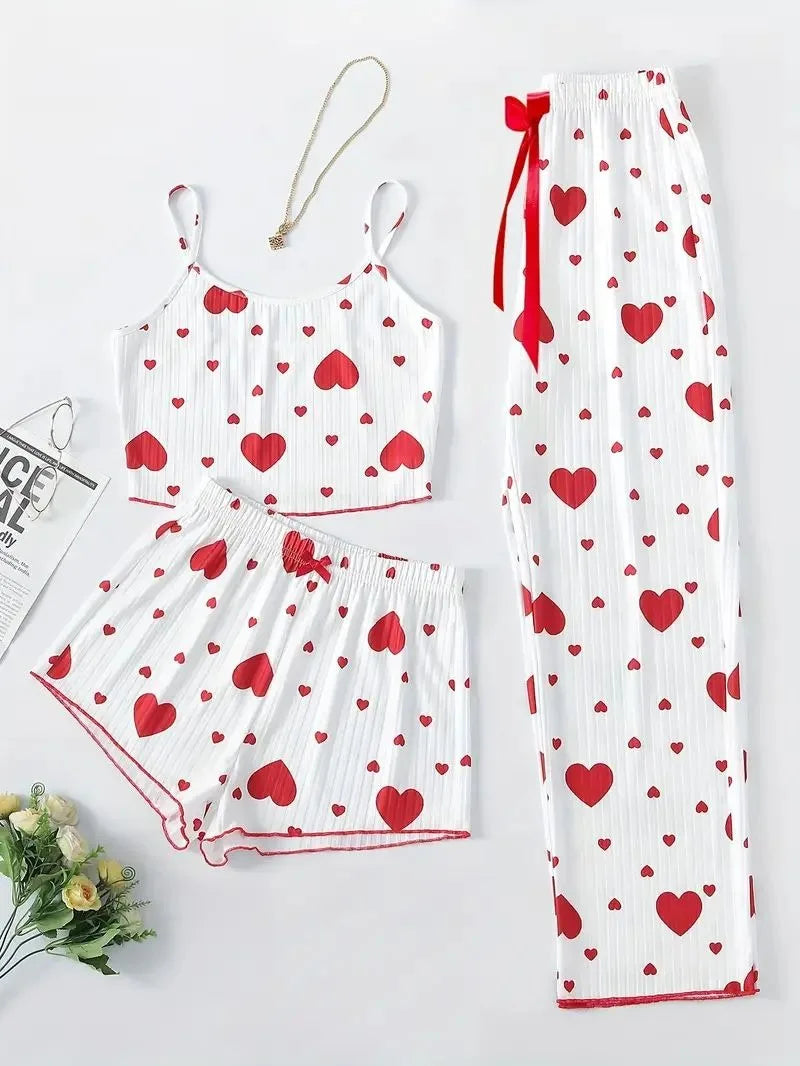 Women's Sleepwear Pajama Sets Heart Sleeveless Cami Vest with Trouser