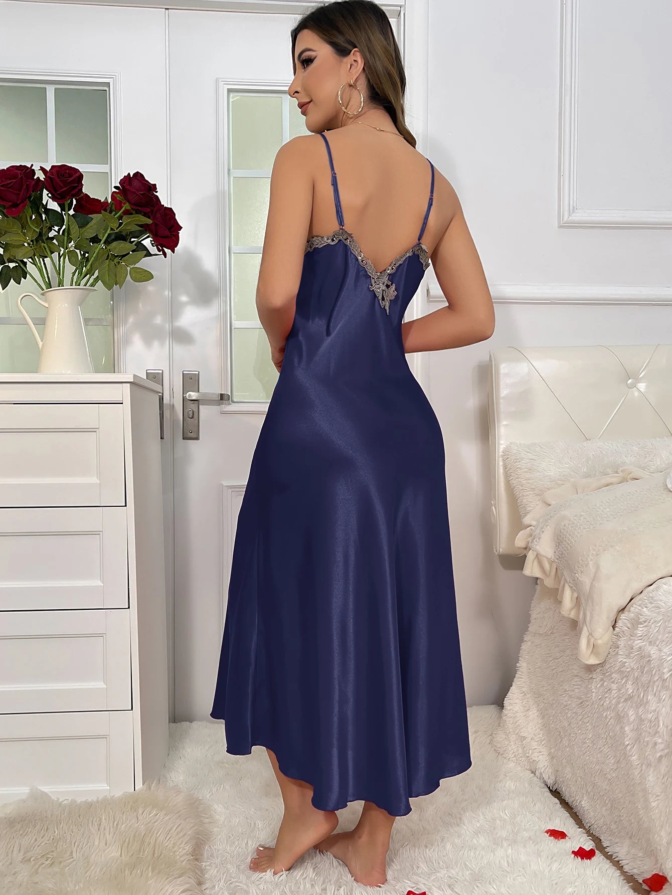 Long Sleeve Belted Robe V Neck Slip Dress Sexy Elegant Women Pajama  Sets