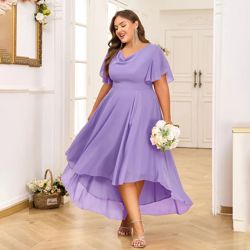 Plus Size Women's Chiffon V-Neck Swing Midi Dress Butterfly Sleeve