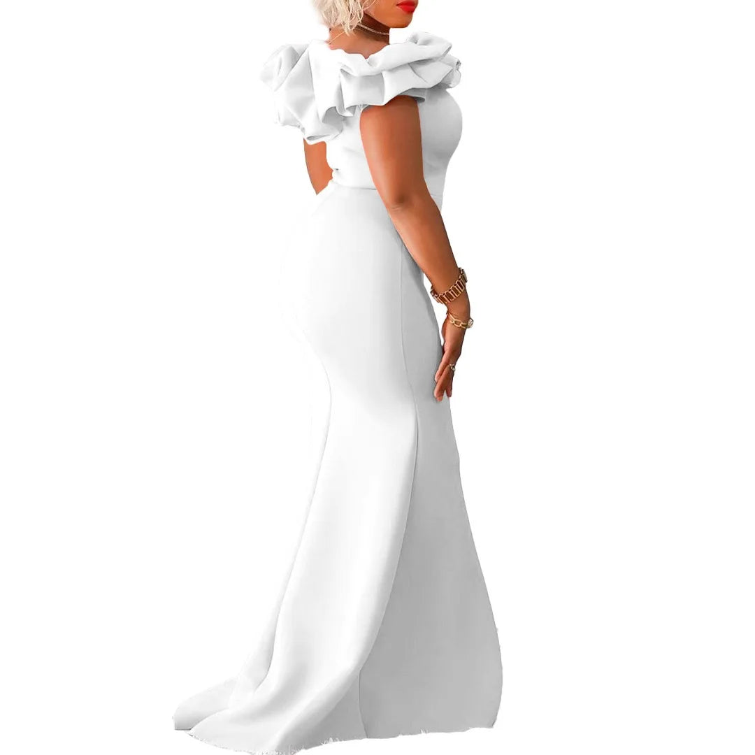 Elegant Off Shoulder Short Sleeve Ruffles Mermaid Long Dress for Women