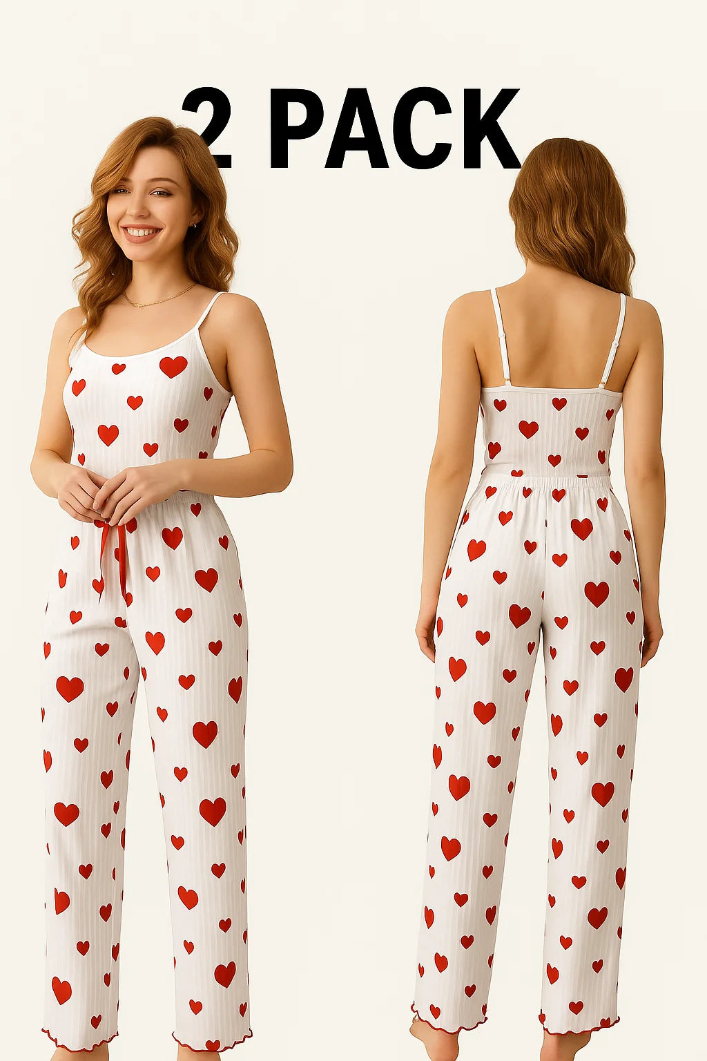 Women's pajama set 2-piece short vest + trouser soft casual love print
