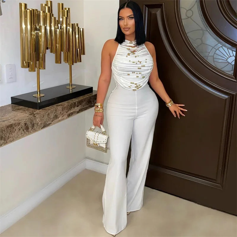 Backless Jumpsuits, Woman High Waist Flare Pants Romper Outfits