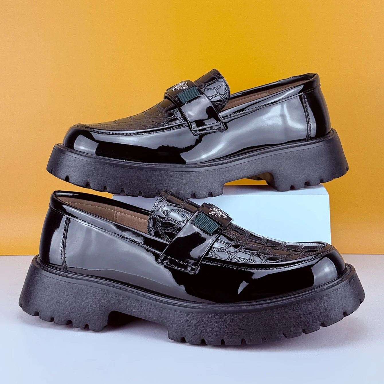 Men's Leather Thick-Sole Luxury Slip-On Loafers Comfortable Dress Shoe