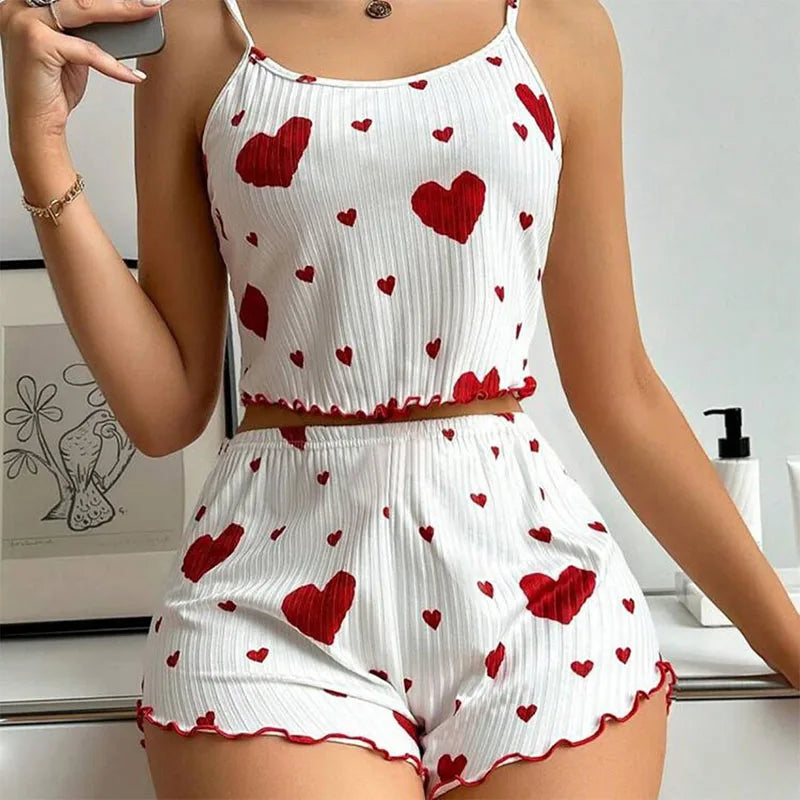 Women's Pajamas Set Sleepwear 2 PCS Short Tank Tops And Shorts Casual