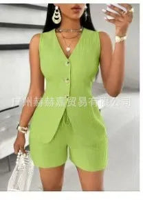Casual Slim Short Pants Set For Women's Two-Piece Suit Outfit Clothes