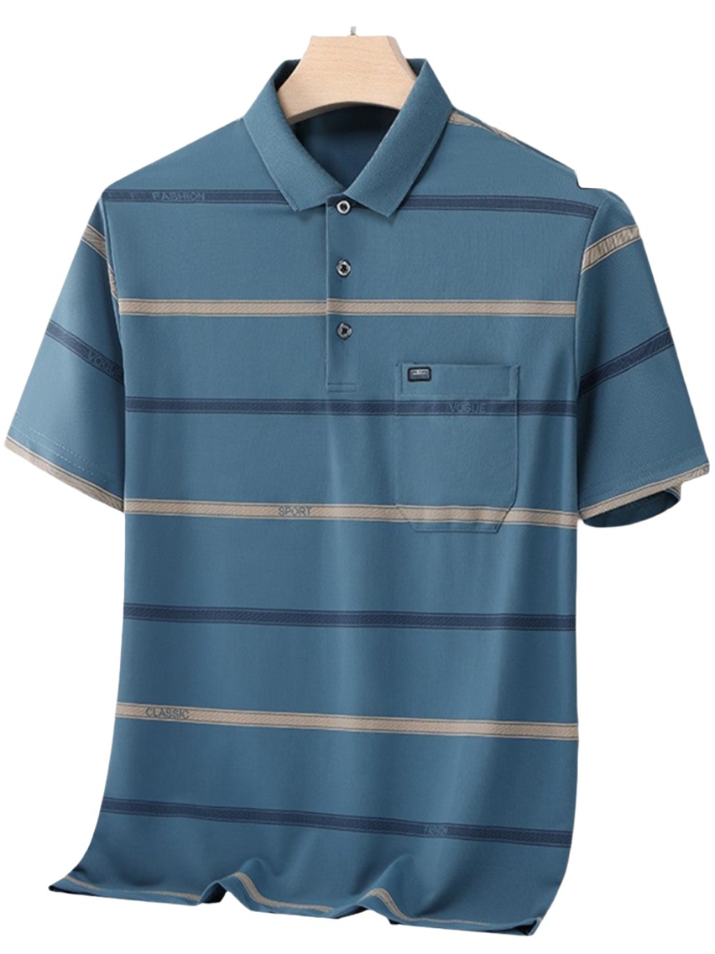 Men Polo Shirt Dad Wear Half-Sleeved Casual Stripes T-Shirt