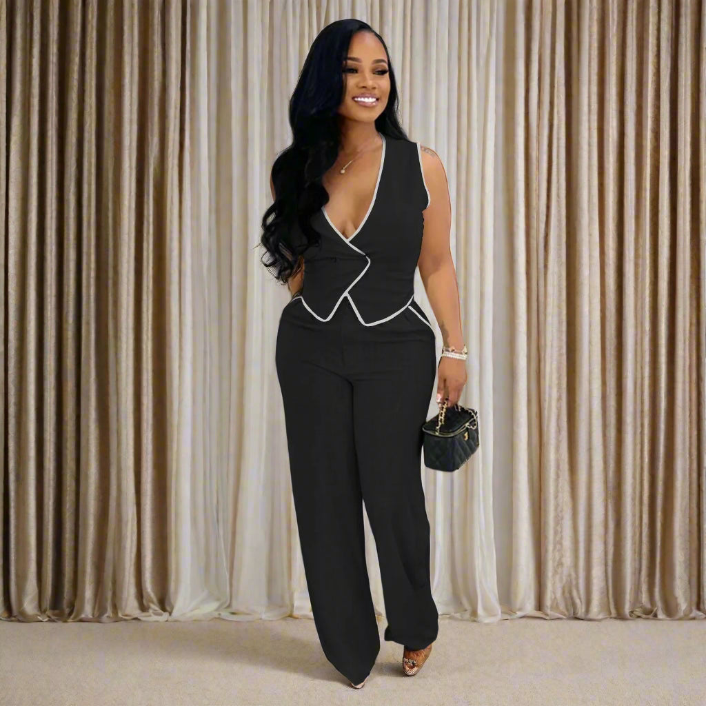 Fashion Women's Strapless Vest Tops and Wide Leg Pants Two 2-Piece Set