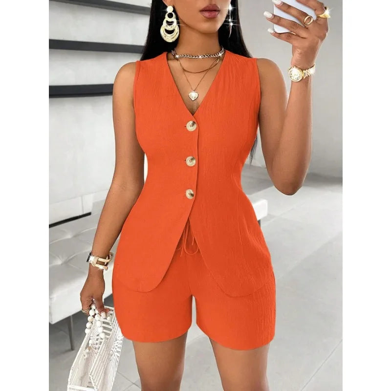 Casual Slim Short Pants Set For Women's Two-Piece Suit Outfit Clothes