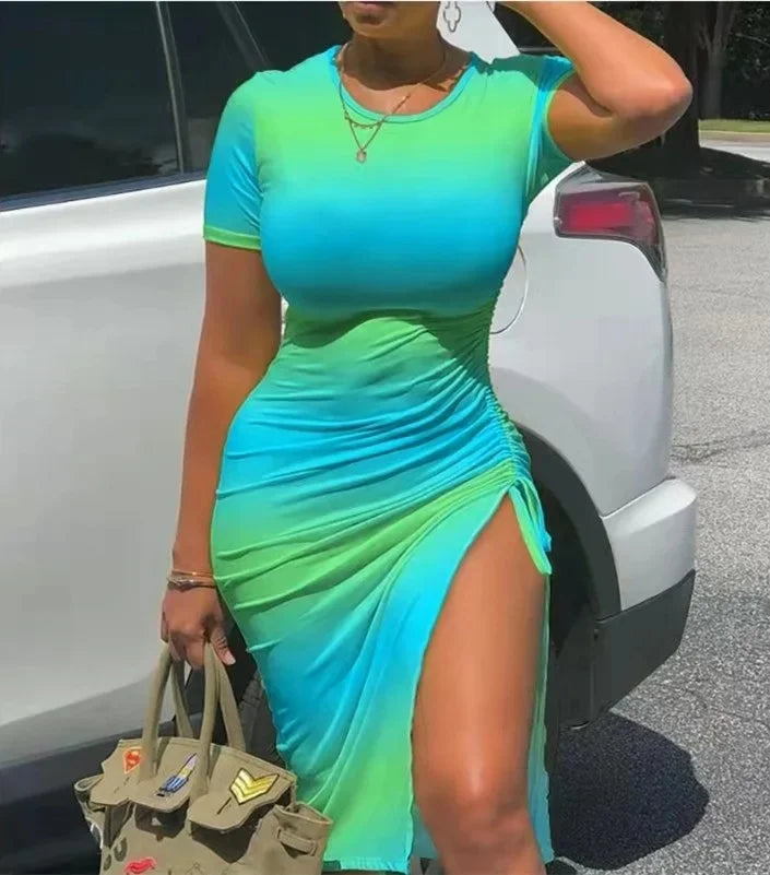 Women's Corduroy Drawstring Knee-Length Loose Waist round Neck Dress