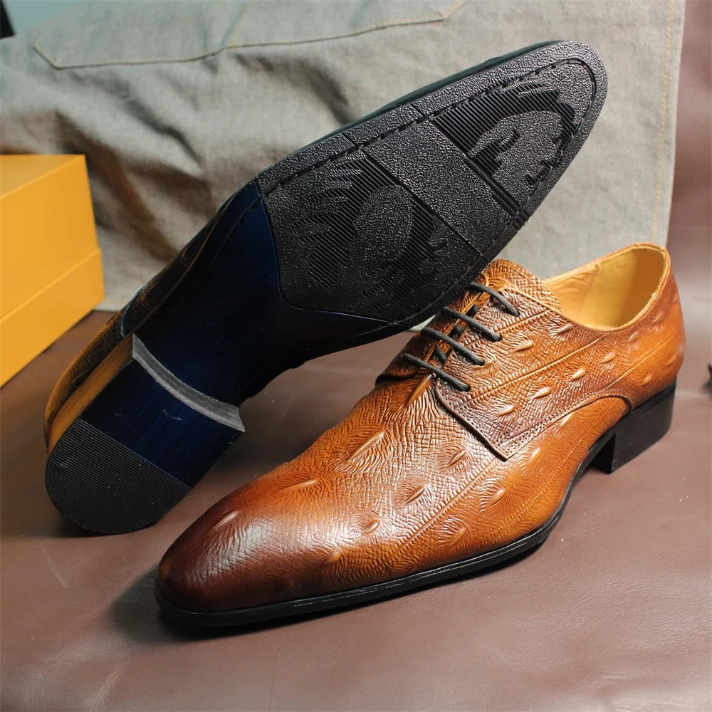 Men's Italian Style Oxford Brogue Shoes Leather Classic Lace-Up Formal Footwear