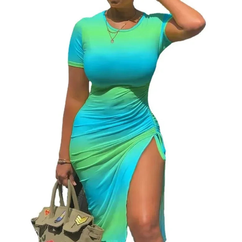 Women's Corduroy Drawstring Knee-Length Loose Waist round Neck Dress