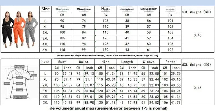 Plus Size Sexy Loose Fit Casual 2-Piece Set for Women V-Neck Pantsuit