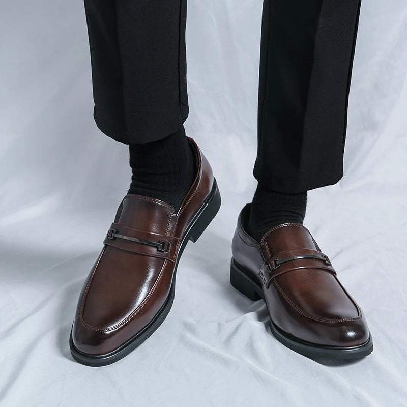 Men's Formal Leather Shoes: Classic Style Slip-On Loafers Round Toe