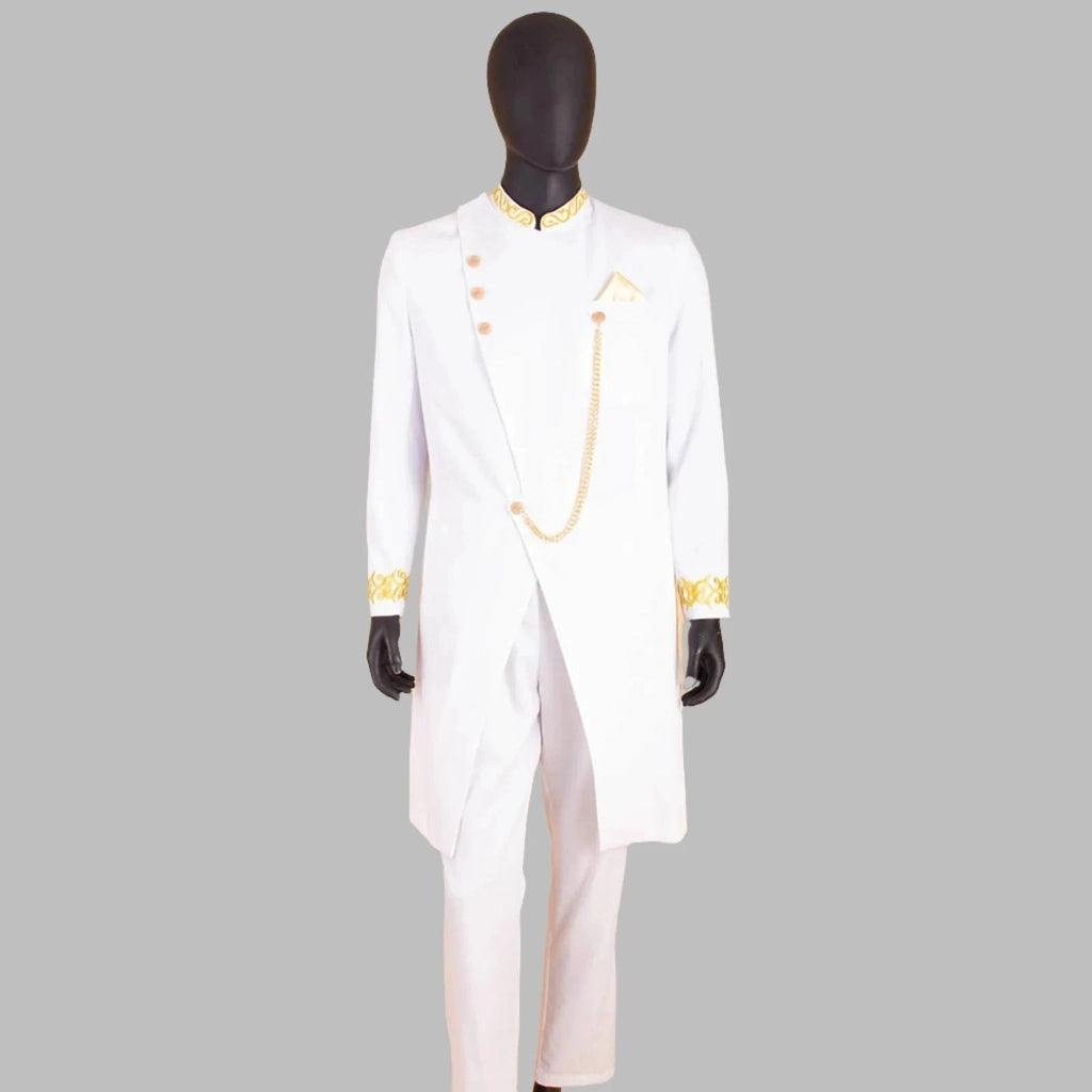 Men Dashiki Slim Fit Embroidery Jackets & Pants with Kerchief Outfits