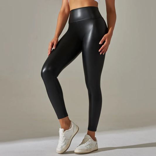 Women High Waist Leather Sexy Leggings Trouser Thick Stretch
