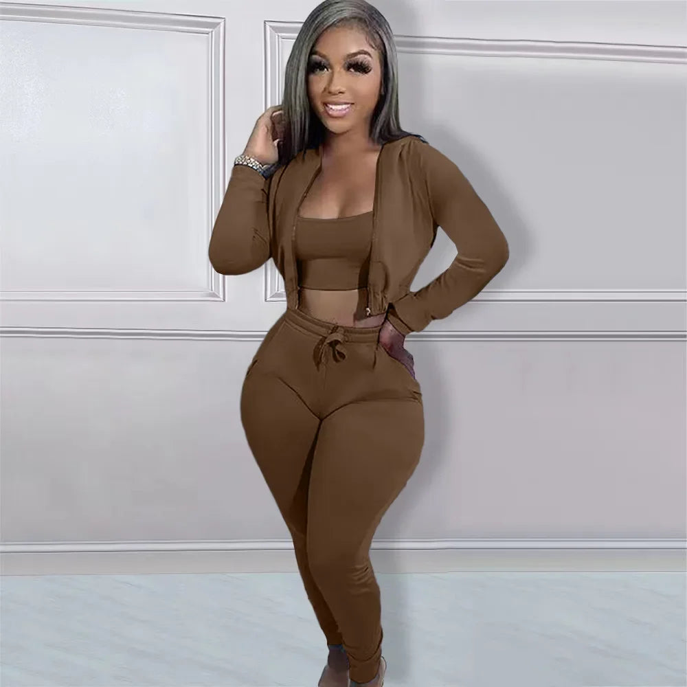 Women's Sweatshirt Hooded Sport Casual Suit Three Pieces Set Clothing