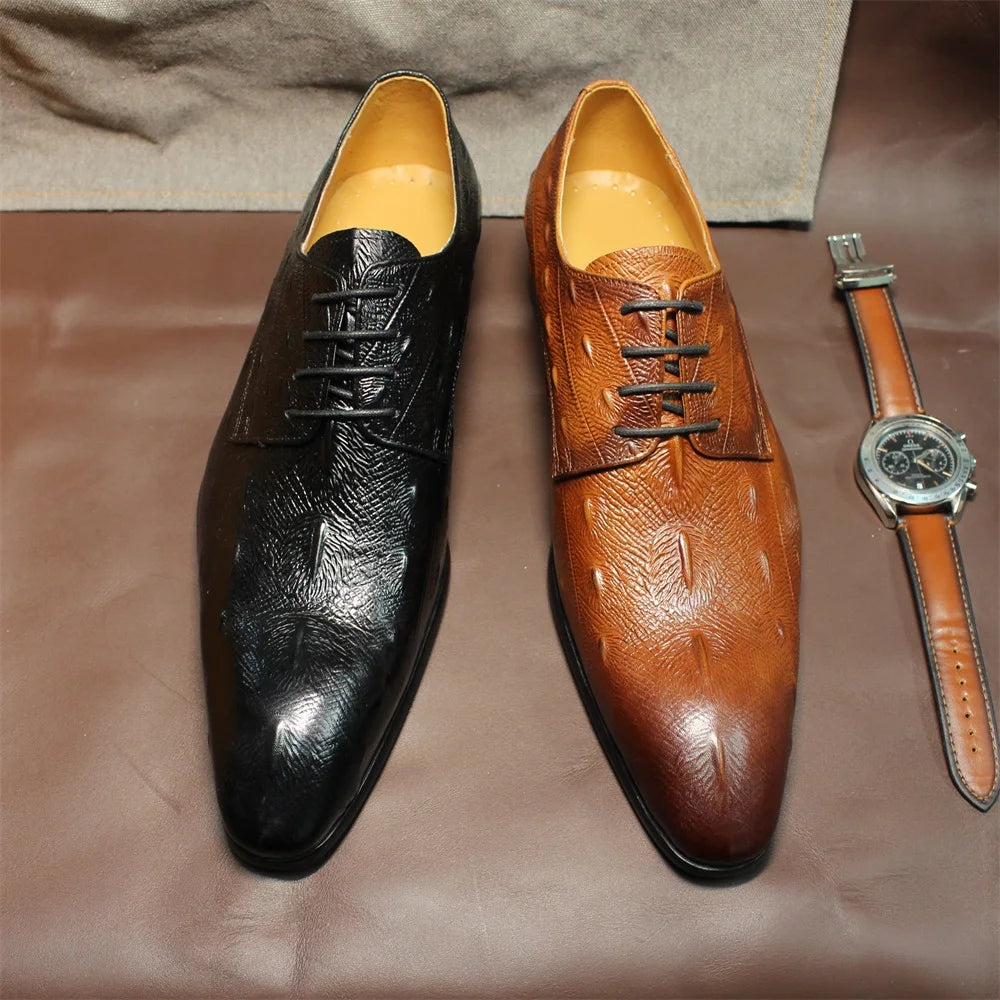 Men's Italian Style Oxford Brogue Shoes Leather Classic Lace-Up Formal Footwear