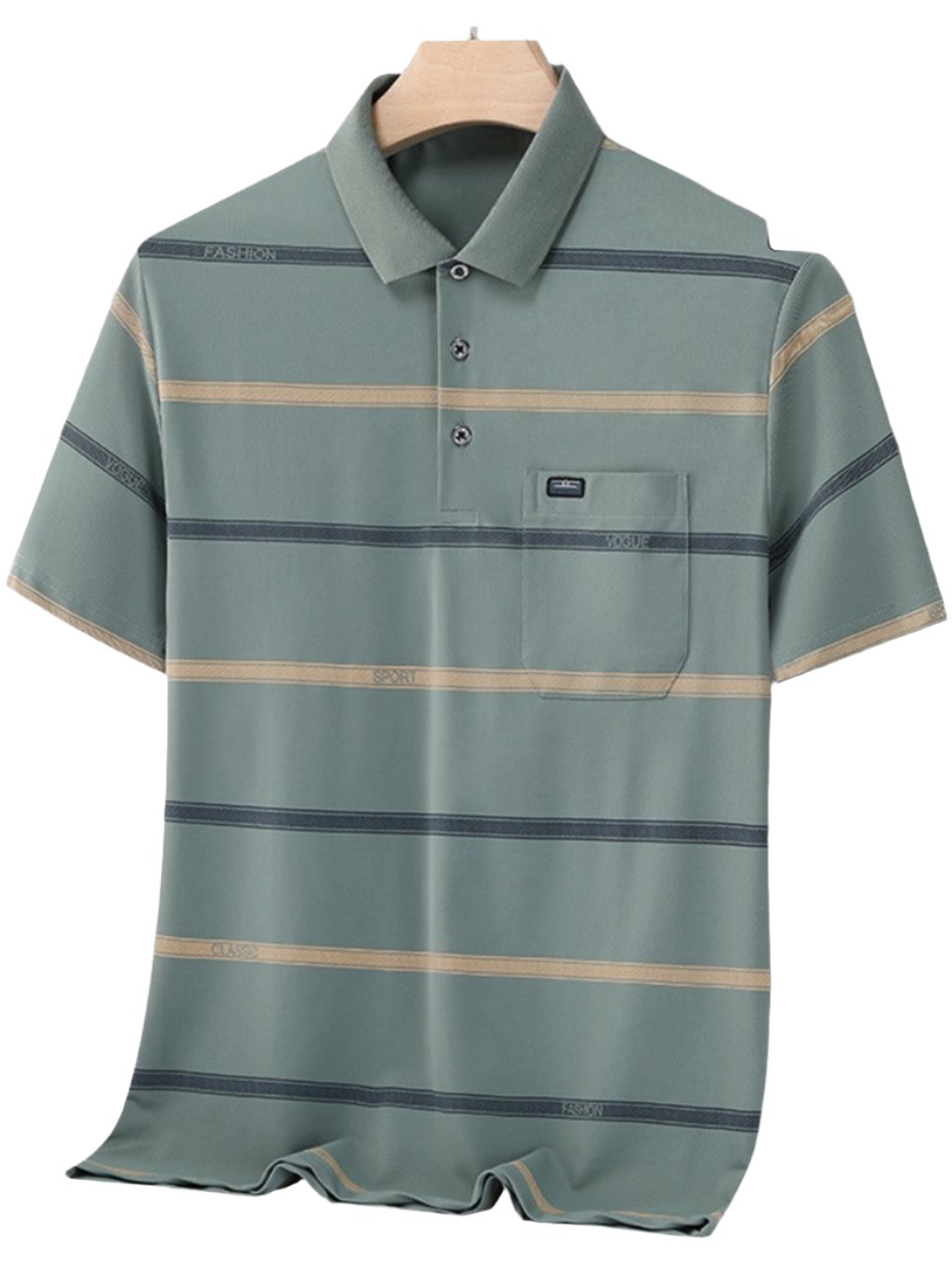 Men Polo Shirt Dad Wear Half-Sleeved Casual Stripes T-Shirt