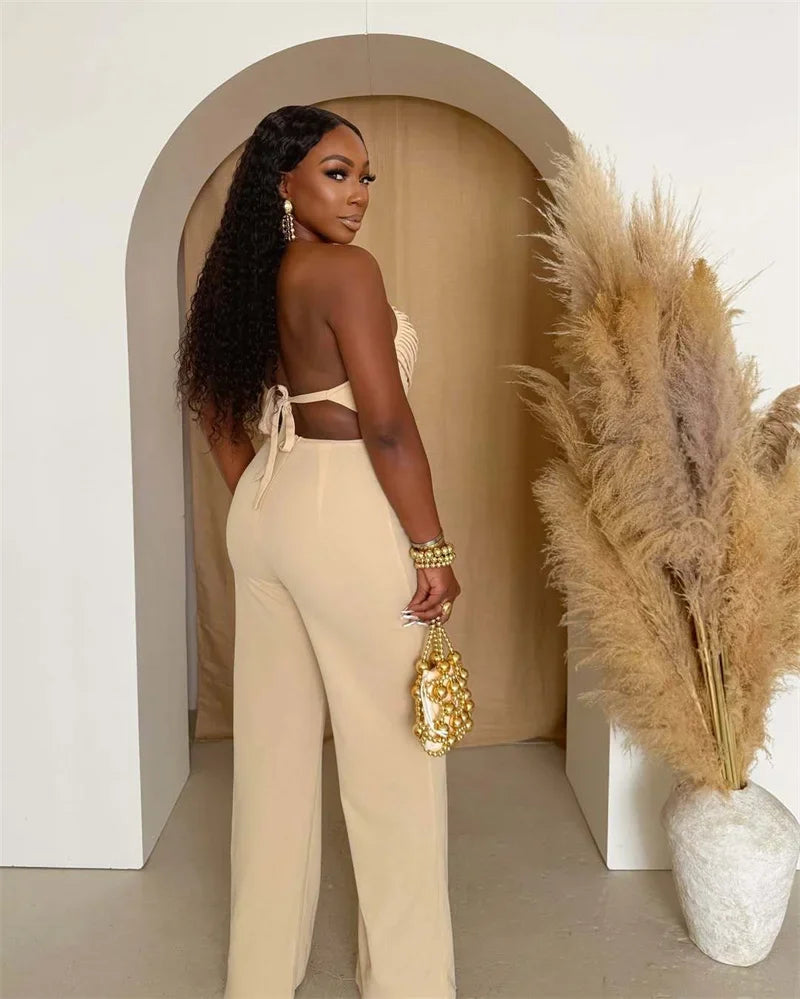 Backless Jumpsuits, Woman High Waist Flare Pants Romper Outfits