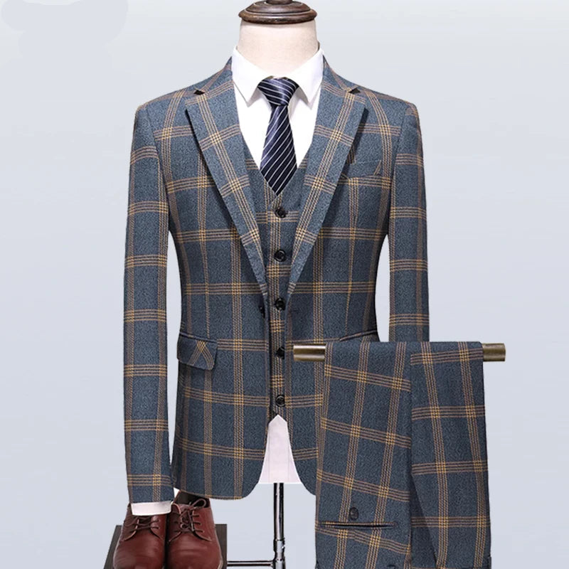 Men's Formal Business Office Suit Three-piece Groom Wedding Dress Party Suit