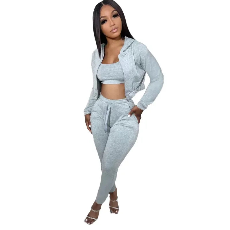 Women's Sweatshirt Hooded Sport Casual Suit Three Pieces Set Clothing