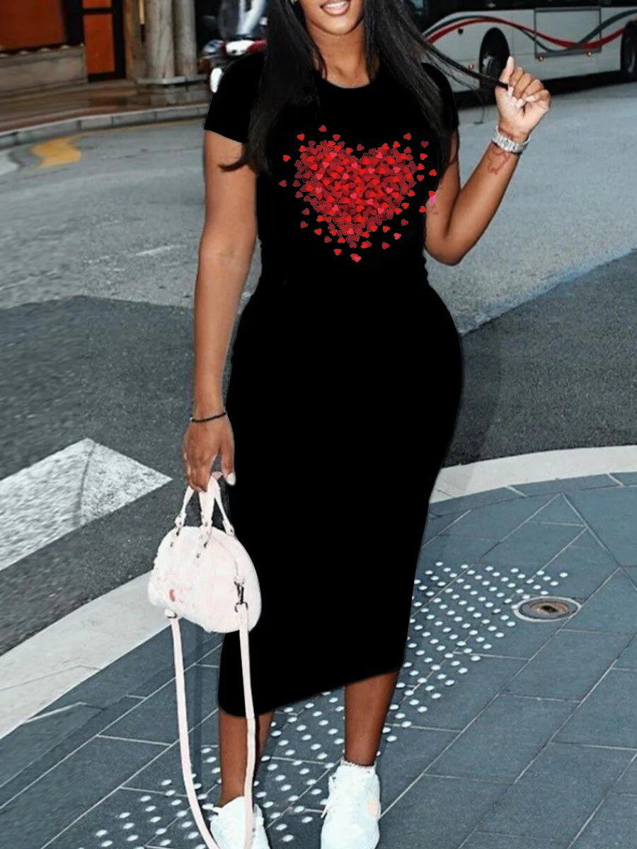 Short-sleeved women's sexy dress, Casual Round Neck Pullover Dress