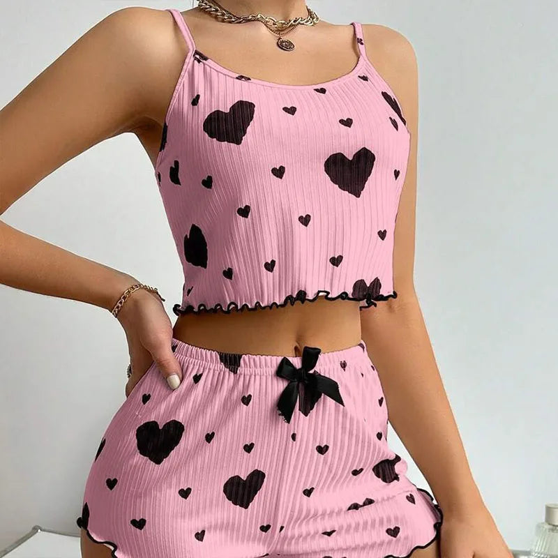 Women's Pajamas Set Sleepwear 2 PCS Short Tank Tops And Shorts Casual