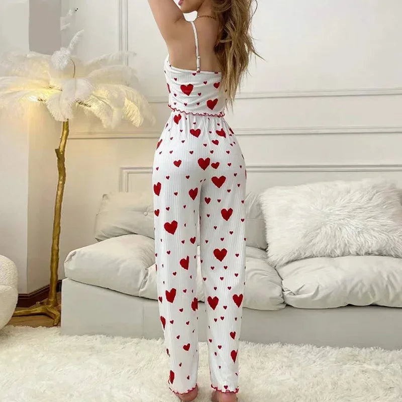 Women's Sleepwear Pajama Sets Heart Sleeveless Cami Vest with Trouser