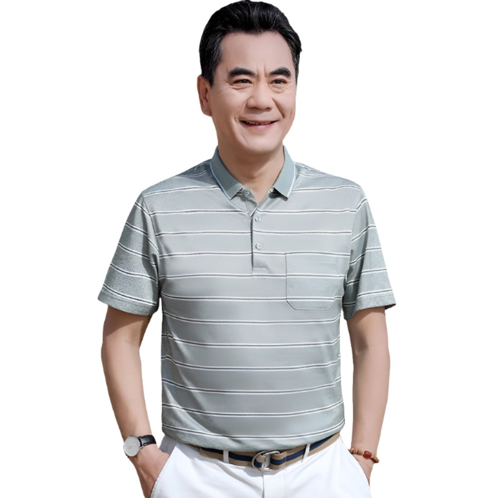 Short-Sleeved Mercerized Cotton Polo Shirt for Middle-Aged Gingham