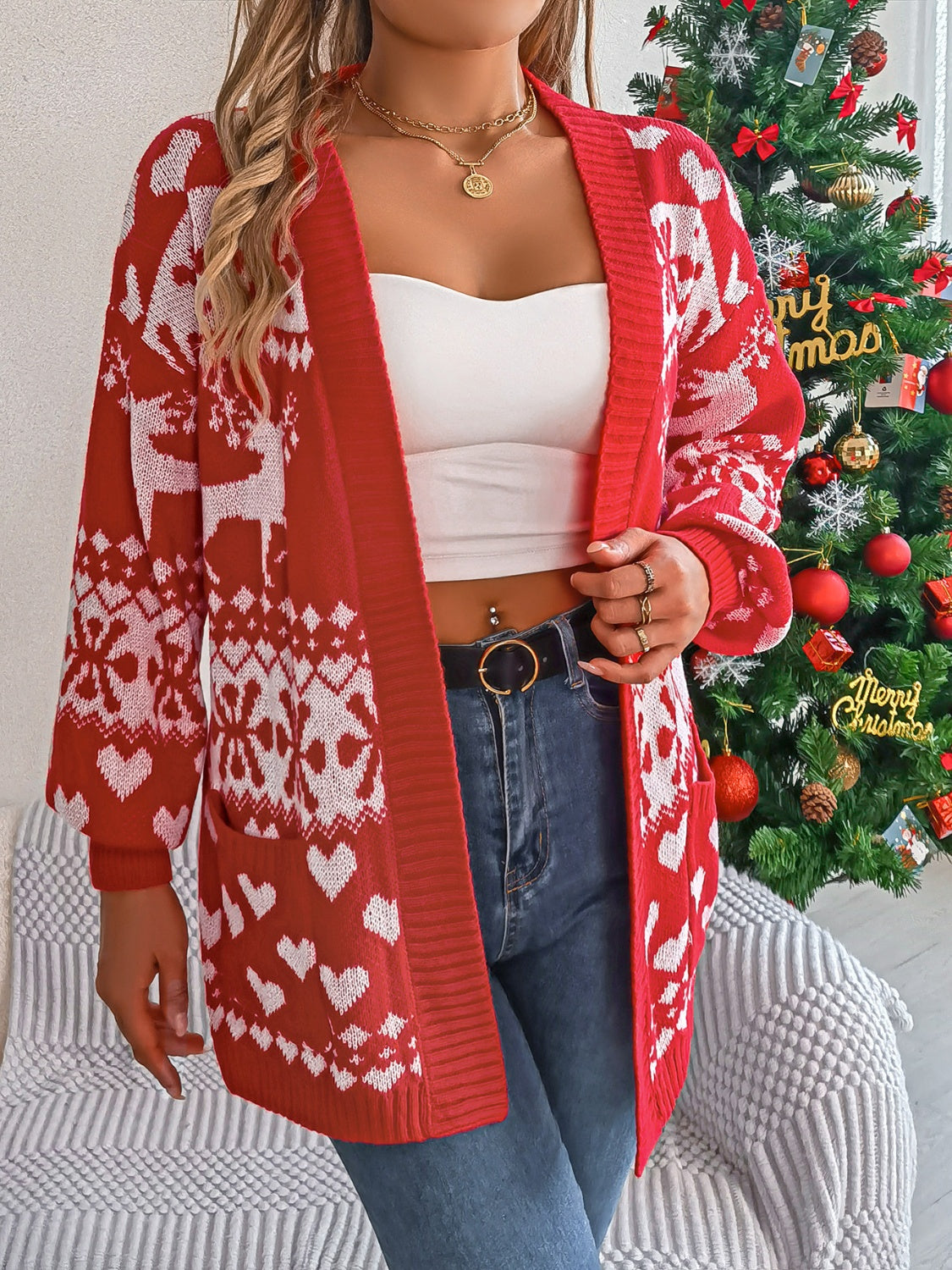 Stylish and Comfortable Pocketed Open Front Long Sleeve Cardigan
