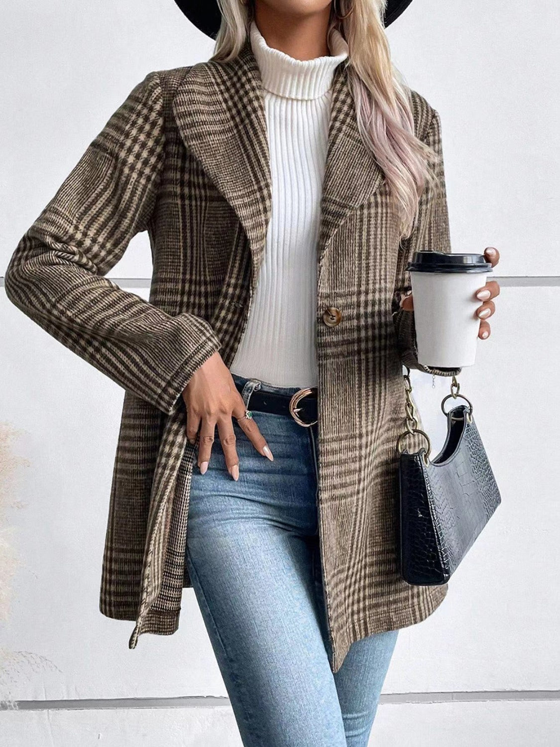 Trendy Comfort Plaid Collared Neck Long Sleeve Jacket