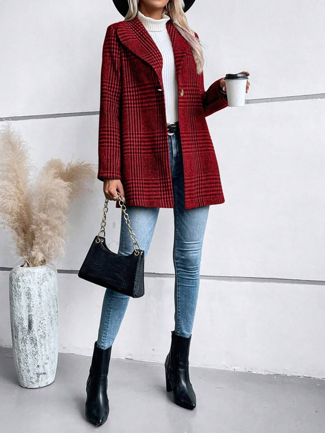 Trendy Comfort Plaid Collared Neck Long Sleeve Jacket