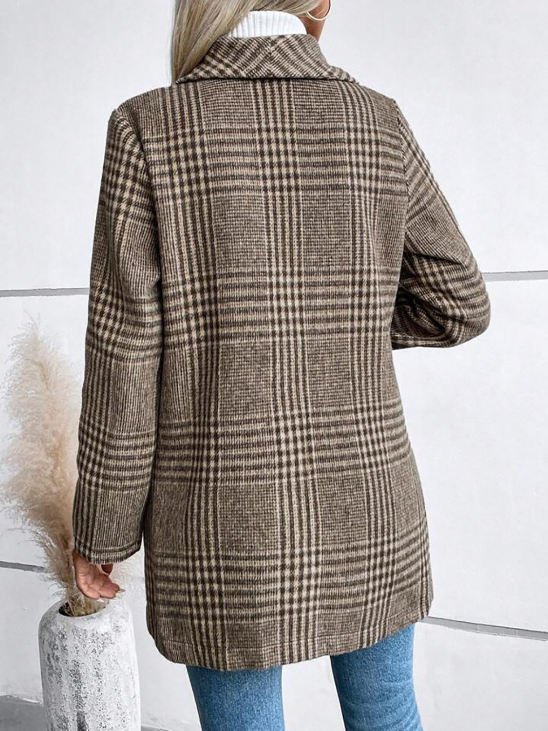 Trendy Comfort Plaid Collared Neck Long Sleeve Jacket